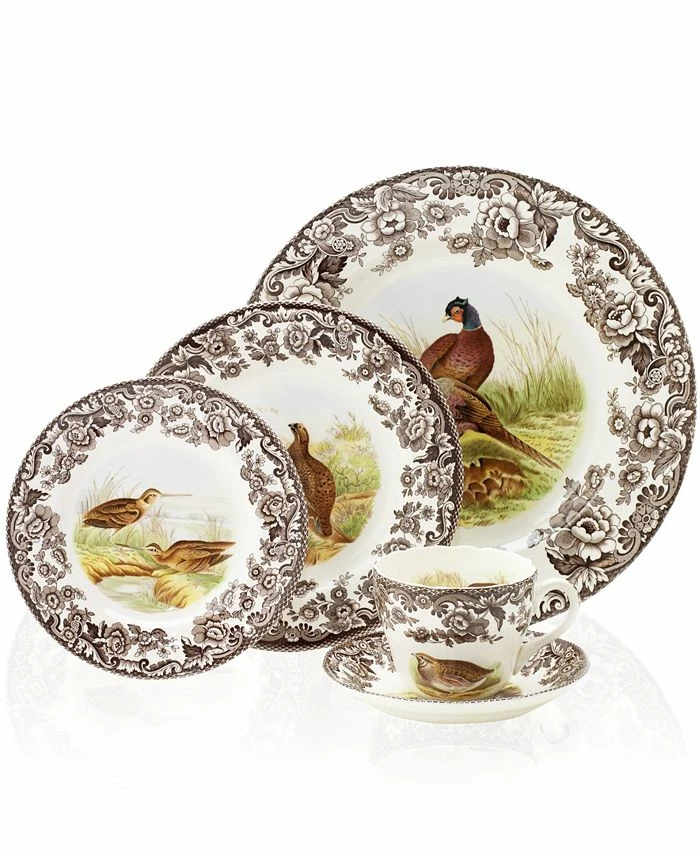 Spode Woodland By 5-Piece Place Setting With Pheasant Dinner Plate